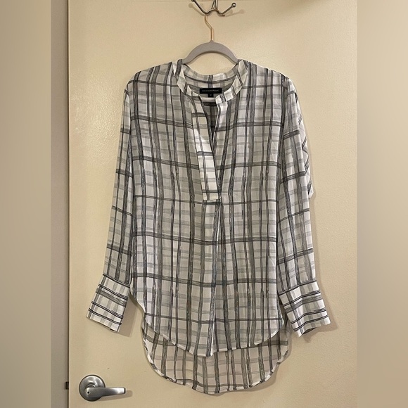BANANA REPUBLIC NWOT Sheer Plaid Blouse in Cocoon - Picture 2 of 5